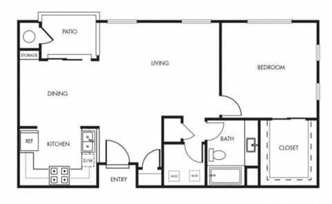 Floor plan for 1 bed, 1 bath, 829 sqft